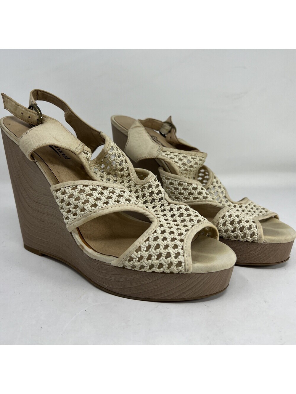 Lucky Brand Heels Womens 9M Remy Peep Toe Wedge Platform Slingback White Leather